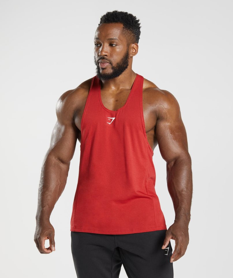 Men\'s Gymshark React Stringer Tanks Red | CA 7035NA